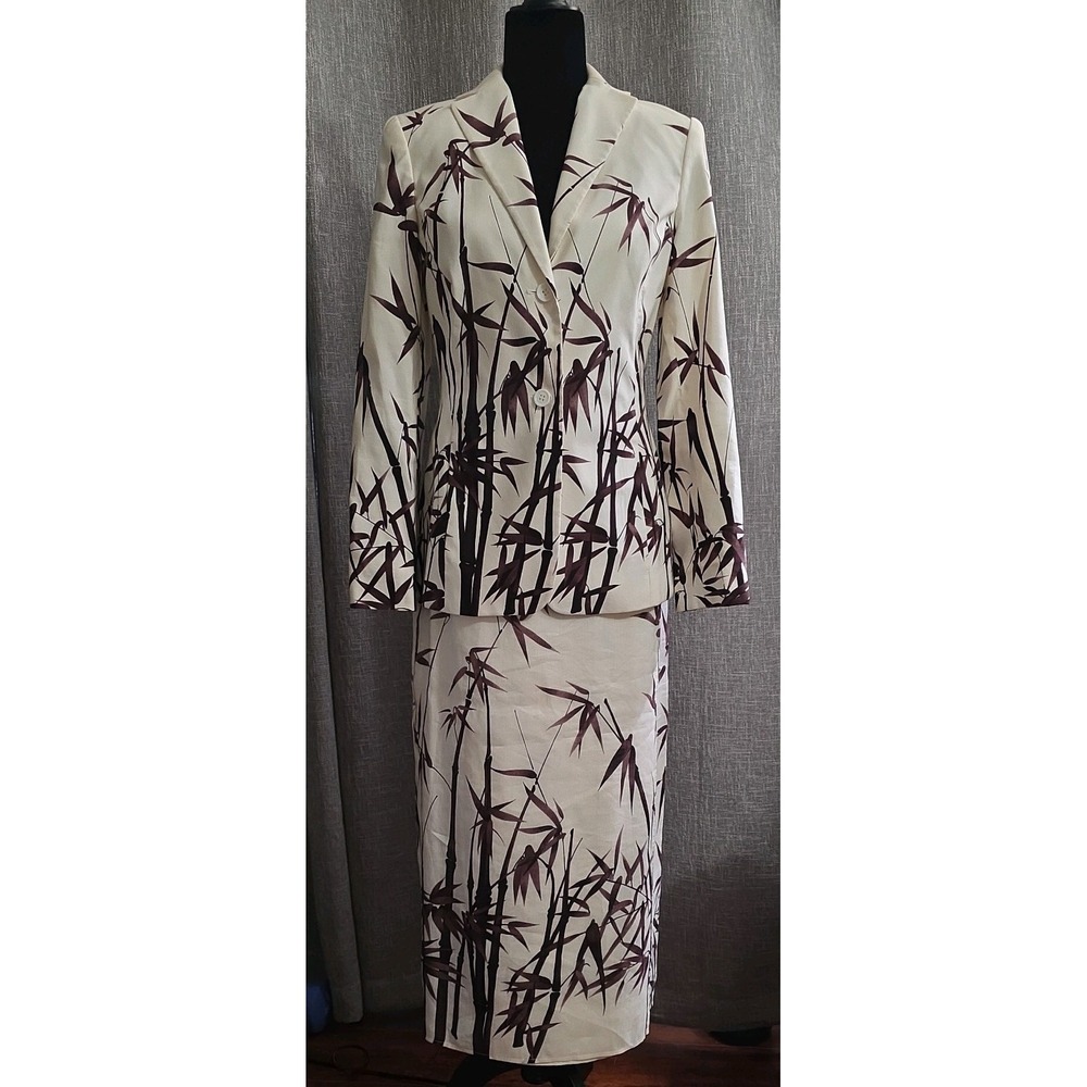 Vintage 90s OSCAR by Oscar de la Renta Cotton Silk Bamboo Skirt Suit Set 4 / 6